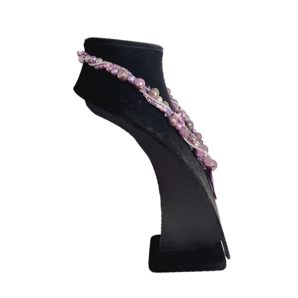 Sophisticated Mother Of Pearl Shell Heart Multistrand Purple Beaded Necklace Set - Picture 6 of 11